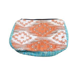 Aztec Print Cloth Cosmetic Bag Orange & Blue 9"X5.5"X2"
